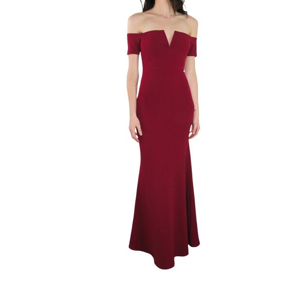 Lulus Lynne Burgundy Off-the-Shoulder Maxi Dress Floor Length Formal Gown Small - Picture 13 of 13
